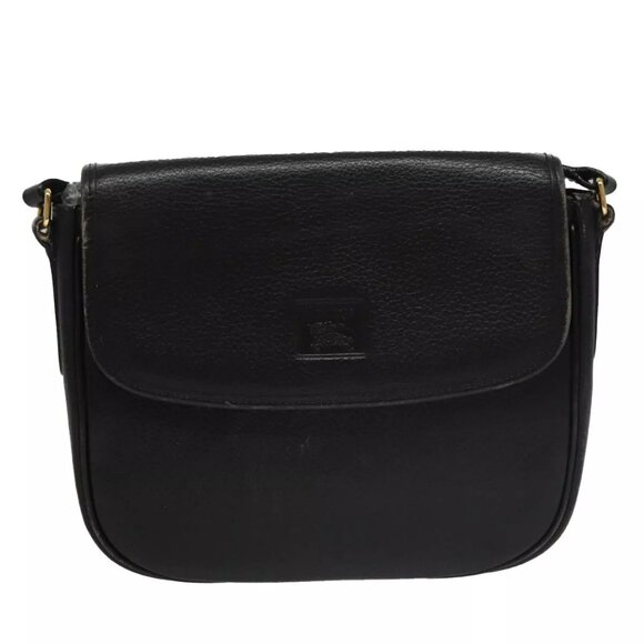Burberrys Shoulder Bag Leather Black Auth ep6980